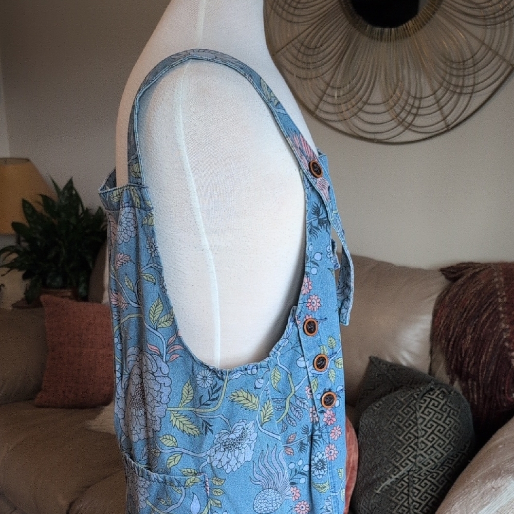 easel Blue Floral Denim Overalls Jumpsuit - Picture 7 of 12